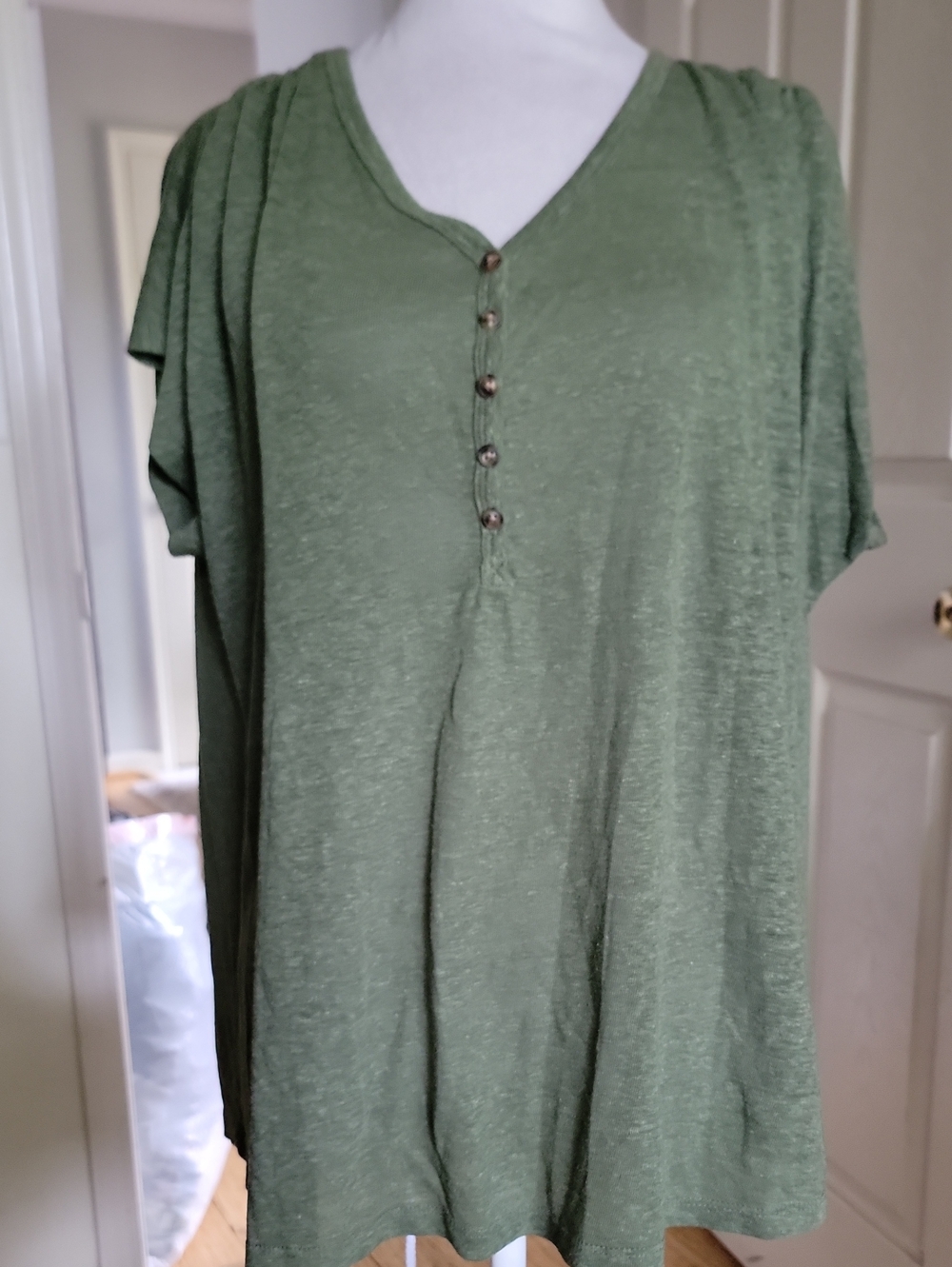 Old Navy Olive Green Short-Sleeve Henley Top